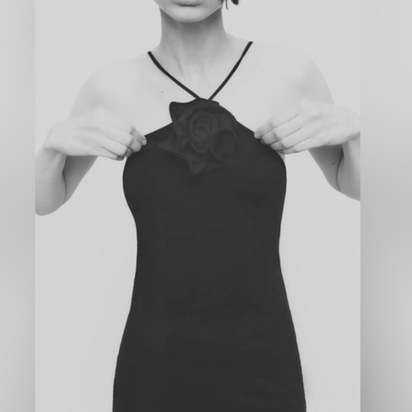 NWT Zara Halter Flower Black Mini Dress - Picture 1 of 7